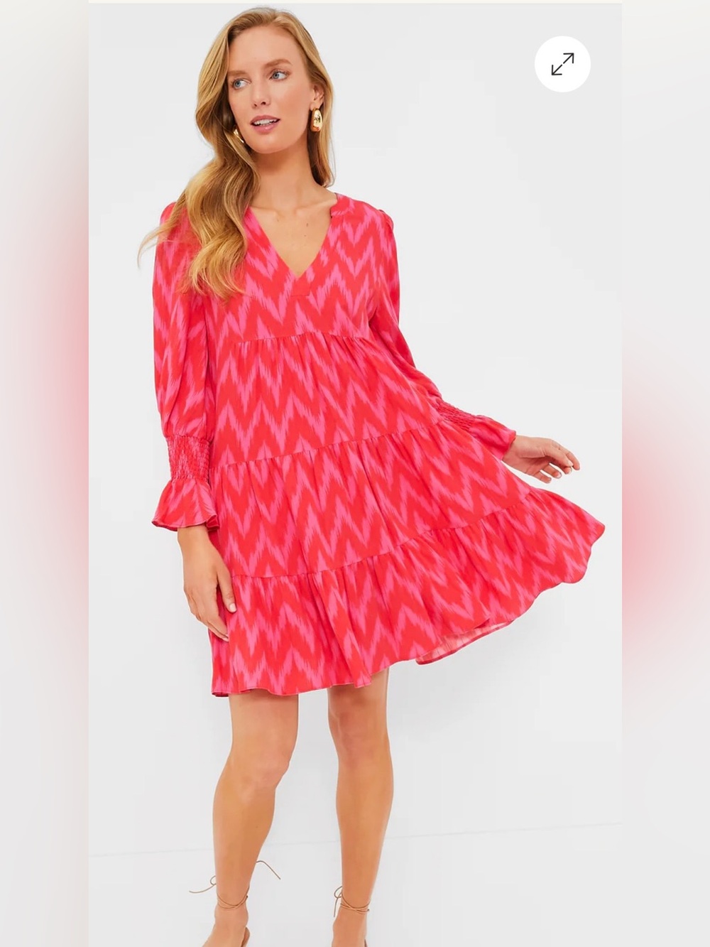 Women’s Pomander Place Hot Pink Ikat Kenzo Dress Knee Length Ling Sleeve. XL